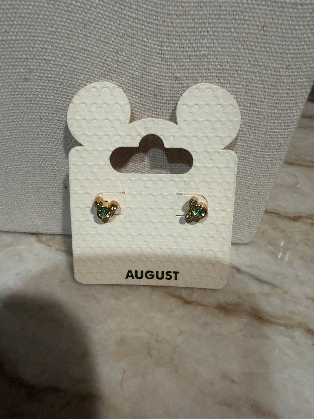 Disney Gold-Tone Kids Earrings with Green Stones (August peridot)